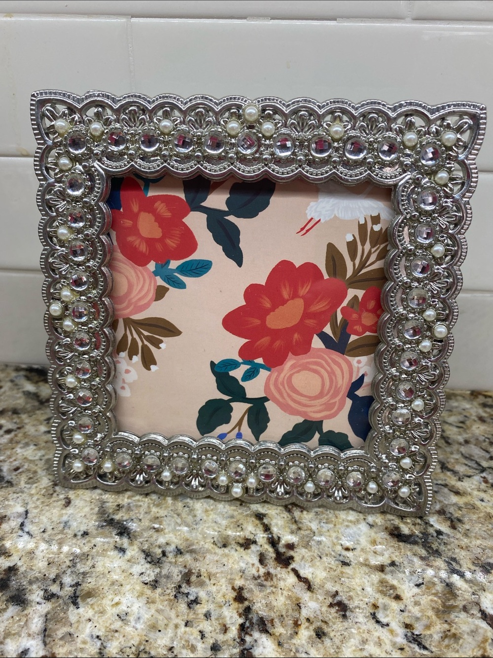 5 Inch Square PHOTO FRAME - Pearl & Silver - Tahari